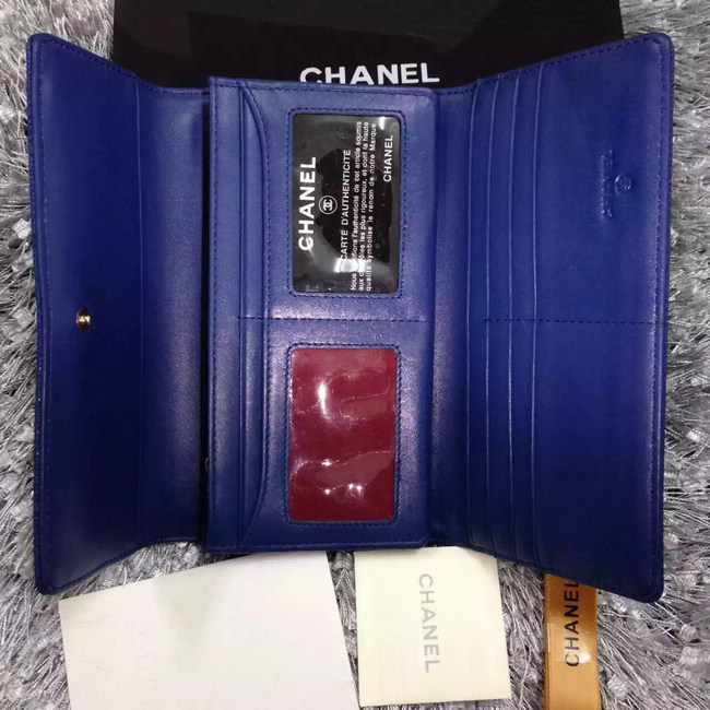 Chanel Tri-Fold Wallet Caviar Leather A48656 Blue