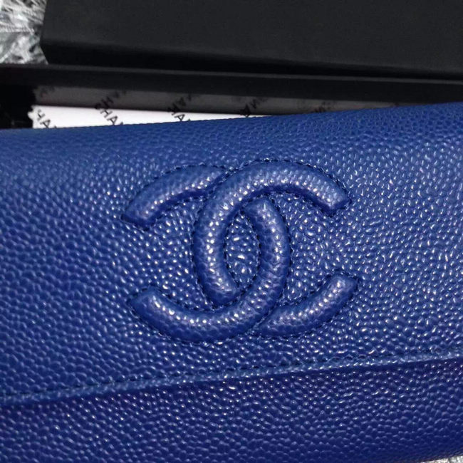 Chanel Tri-Fold Wallet Caviar Leather A48656 Blue