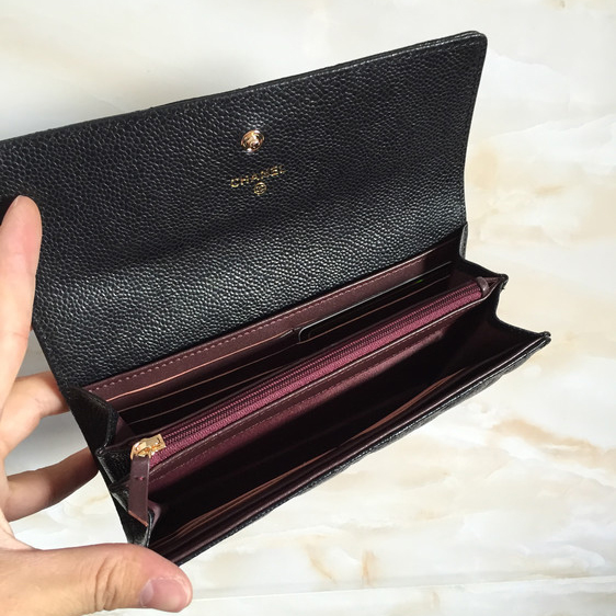 Chanel Tri-Fold Wallet Original Caviar Leather A48656 Black with Gold