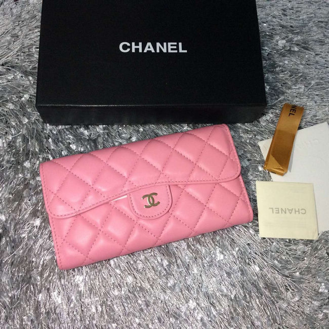 Chanel Tri-Fold Wallet Pink sheepskin leather A31506