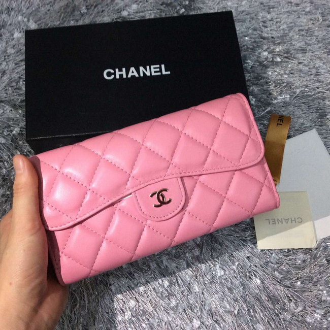 Chanel Tri-Fold Wallet Pink sheepskin leather A31506