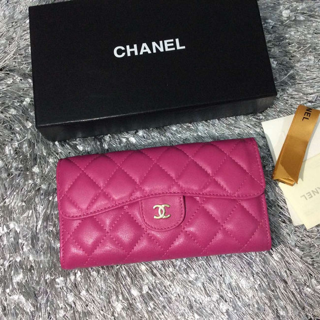 Chanel Tri-Fold Wallet Rose sheepskin leather A31506