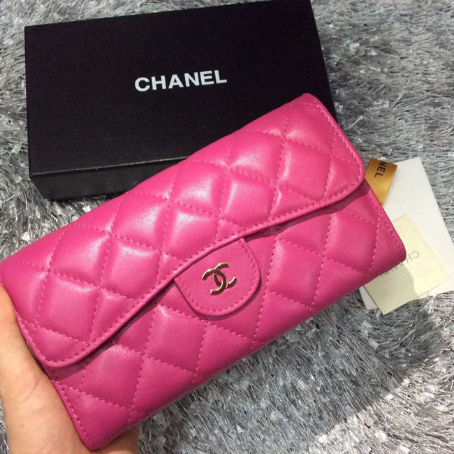 Chanel Tri-Fold Wallet Rose sheepskin leather A31506