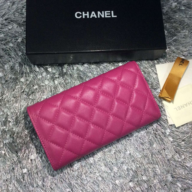 Chanel Tri-Fold Wallet Rose sheepskin leather A31506