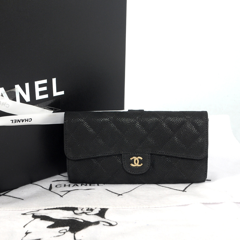 Chanel Tri-Fold Wallet in Original Cannage Pattern Nubuck Leather C007 Black