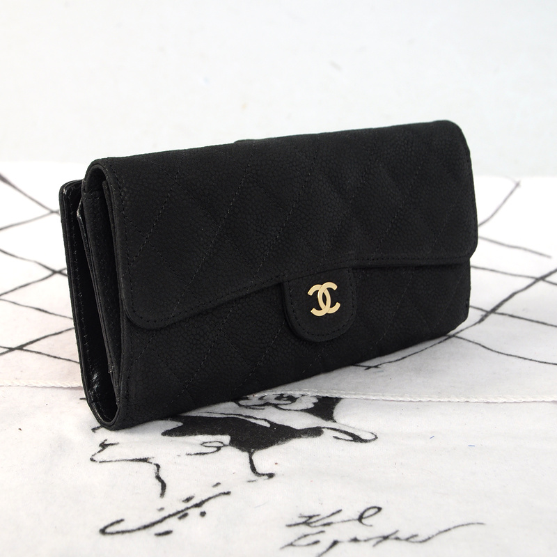 Chanel Tri-Fold Wallet in Original Cannage Pattern Nubuck Leather C007 Black