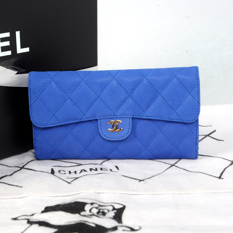 Chanel Tri-Fold Wallet in Original Cannage Pattern Nubuck Leather C007 Blue