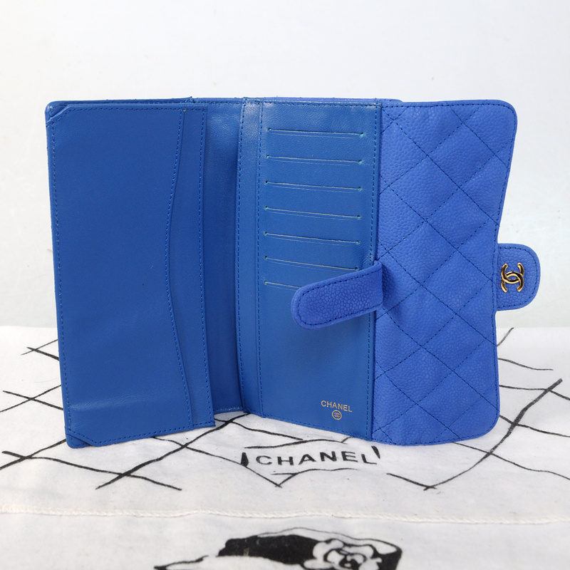 Chanel Tri-Fold Wallet in Original Cannage Pattern Nubuck Leather C007 Blue