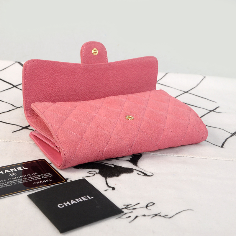 Chanel Tri-Fold Wallet in Original Cannage Pattern Nubuck Leather C007 Pink