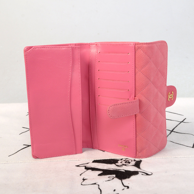 Chanel Tri-Fold Wallet in Original Cannage Pattern Nubuck Leather C007 Pink