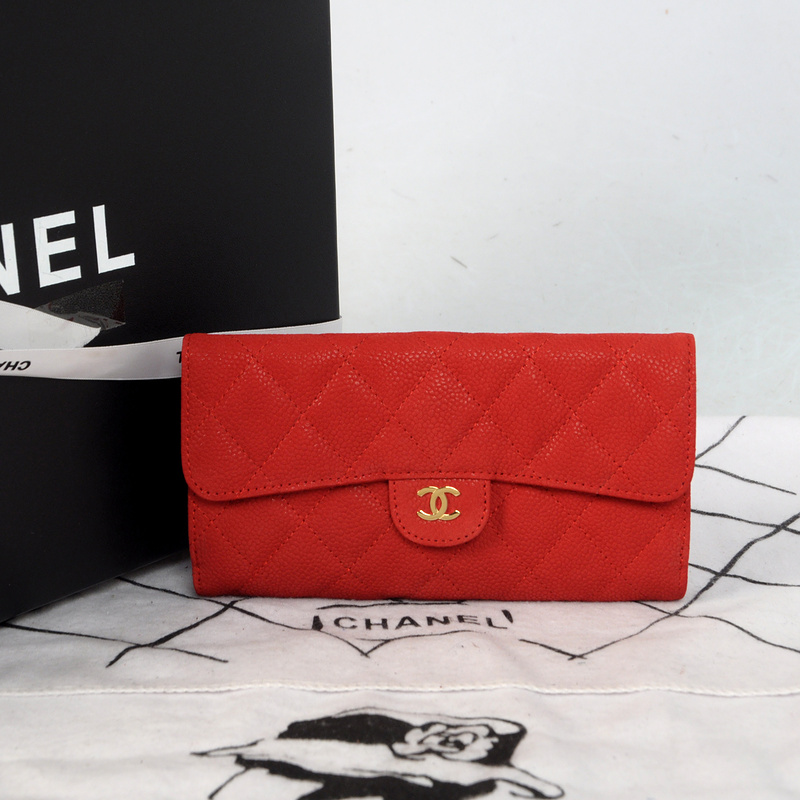 Chanel Tri-Fold Wallet in Original Cannage Pattern Nubuck Leather C007 Red