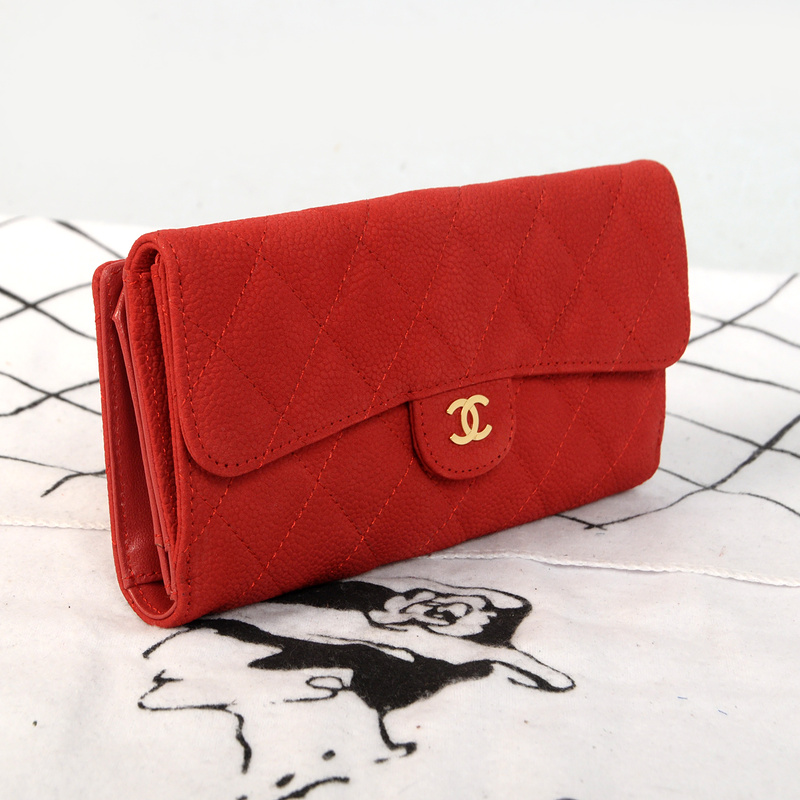 Chanel Tri-Fold Wallet in Original Cannage Pattern Nubuck Leather C007 Red