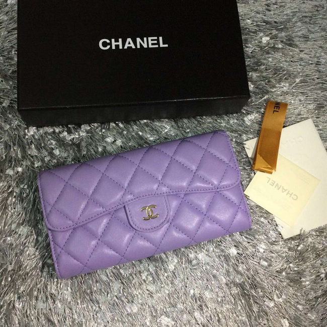 Chanel Tri-Fold Wallet lavender sheepskin leather A31506