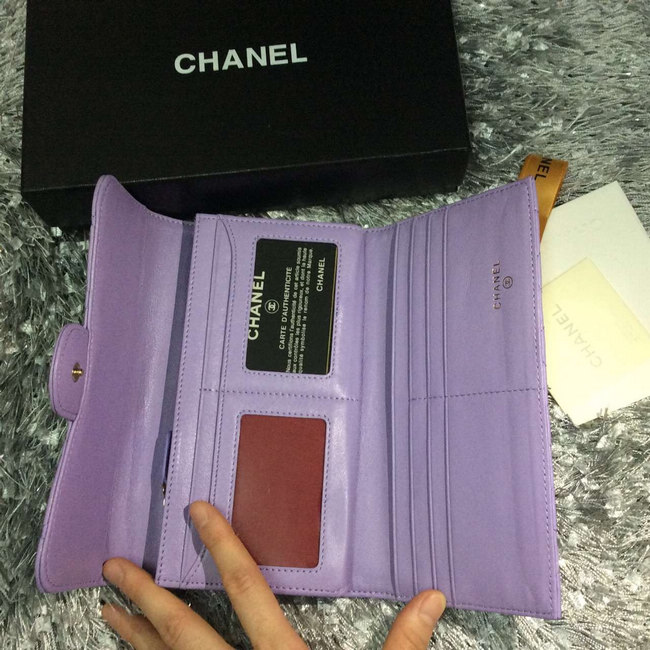 Chanel Tri-Fold Wallet lavender sheepskin leather A31506