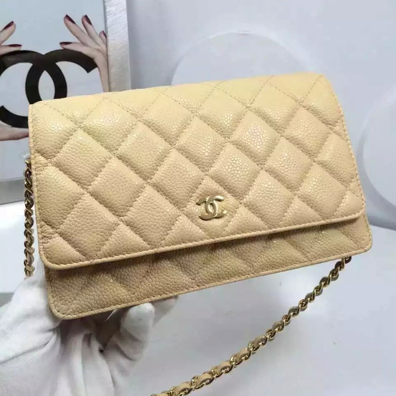 Chanel WOC mini Flap Bag Apricot Original Caviar leather A33808