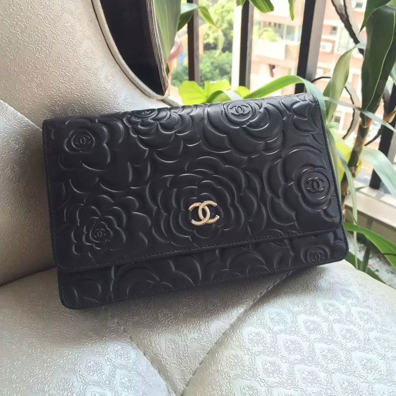 Chanel WOC mini bags Original Camellia Leather A93301 Black