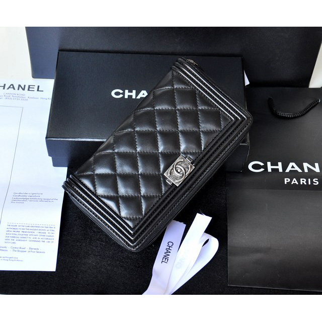 Chanel Zip Around Wallet Original Sheepskin leather A68720 Black