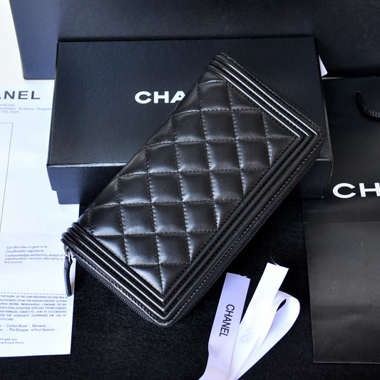 Chanel Zip Around Wallet Original Sheepskin leather A68720 Black