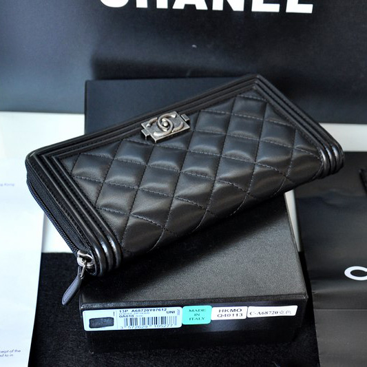 Chanel Zip Around Wallet Original Sheepskin leather A68720 Black