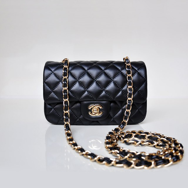 Chanel mini Classic Flap Bag Black Sheekskin 1117 Gold