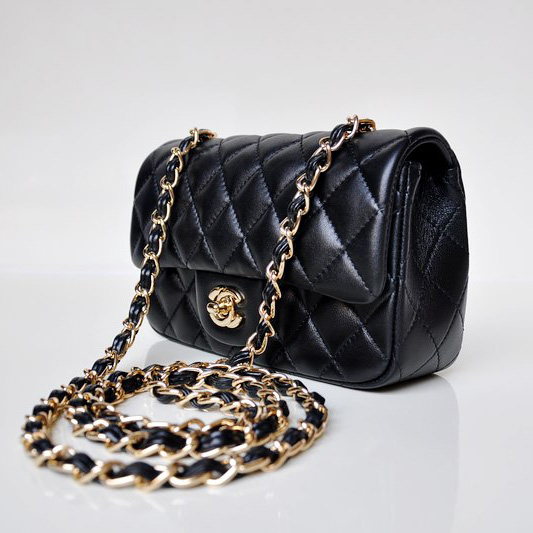 Chanel mini Classic Flap Bag Black Sheekskin 1117 Gold