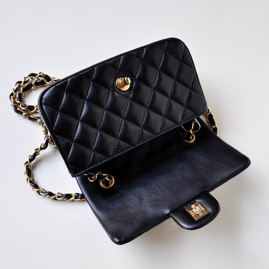 Chanel mini Classic Flap Bag Black Sheekskin 1117 Gold