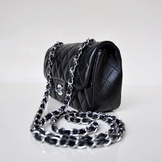 Chanel mini Classic Flap Bag Black Sheekskin 1117 Silver