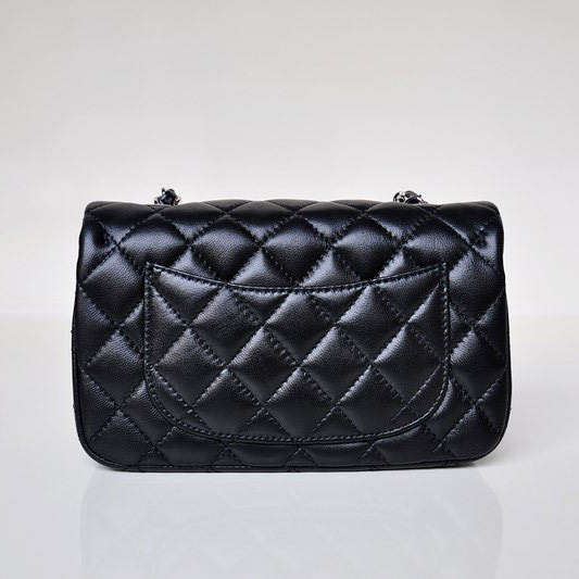 Chanel mini Classic Flap Bag Black Sheekskin 1117 Silver