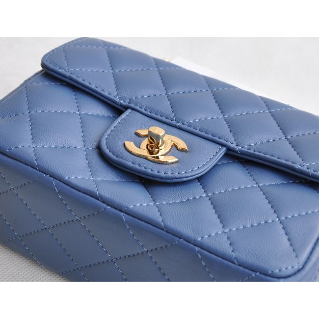 Chanel mini Classic Flap Bag Blue Sheekskin leather A1115 Gold