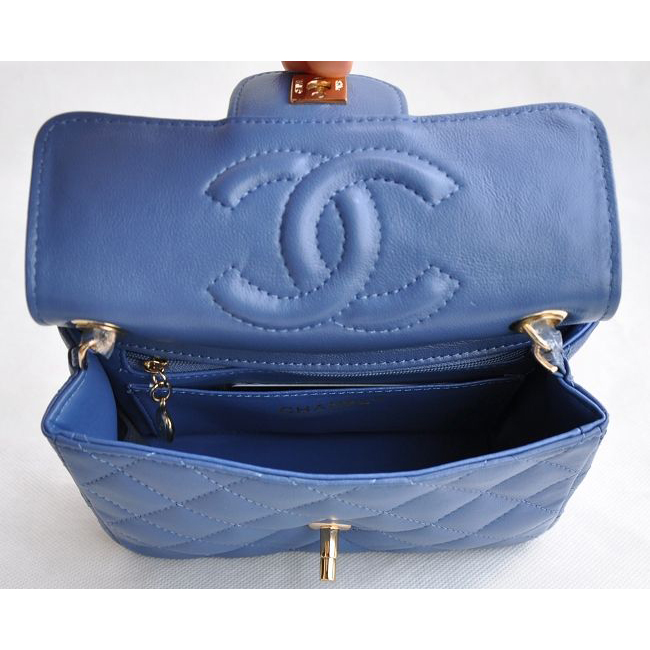 Chanel mini Classic Flap Bag Blue Sheekskin leather A1115 Gold