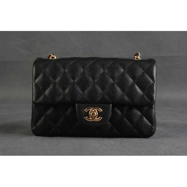 Chanel mini Classic Flap Bag Original Caviar leather 1117 Black in Gold