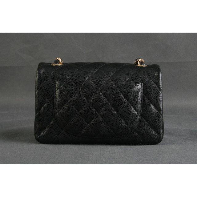 Chanel mini Classic Flap Bag Original Caviar leather 1117 Black in Gold