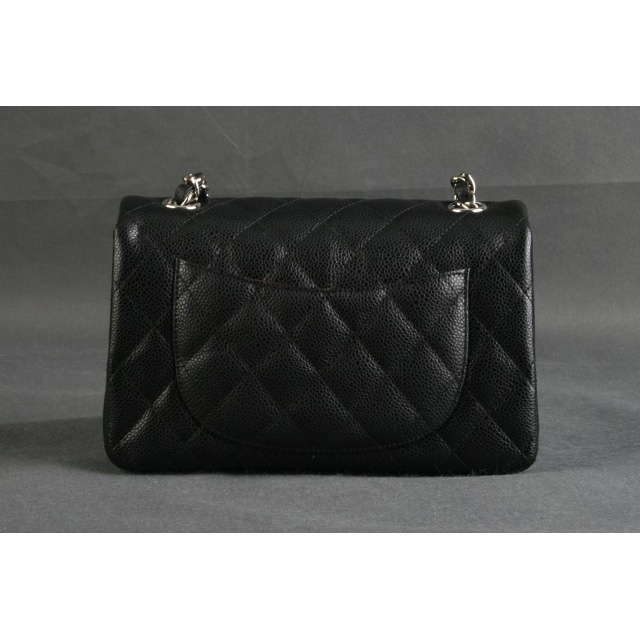 Chanel mini Classic Flap Bag Original Caviar leather 1117 Black in Silver