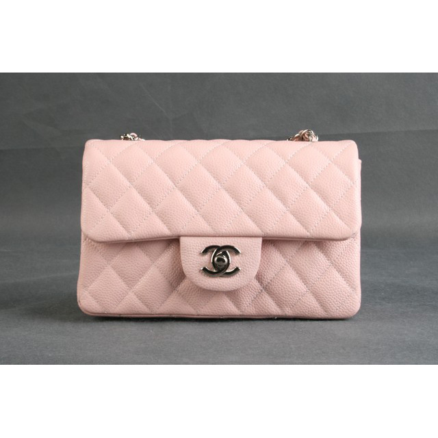 Chanel mini Classic Flap Bag Original Caviar leather 1117 Pink in Silver