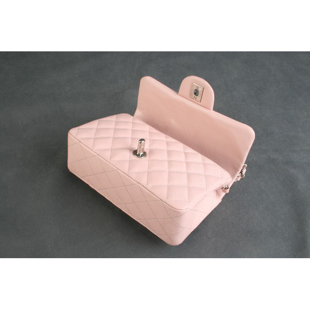 Chanel mini Classic Flap Bag Original Caviar leather 1117 Pink in Silver