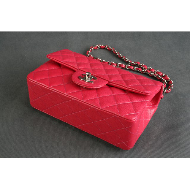 Chanel mini Classic Flap Bag Original Caviar leather 1117 Red in Silver