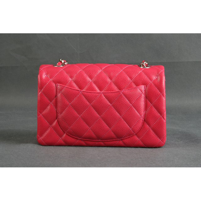 Chanel mini Classic Flap Bag Original Caviar leather 1117 Red in Silver