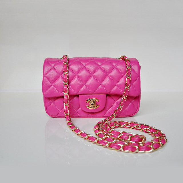 Chanel mini Classic Flap Bag Sheekskin leather 1117 Rose in Gold