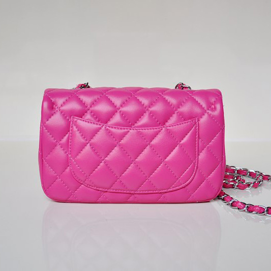 Chanel mini Classic Flap Bag Sheekskin leather 1117 Rose in Silver