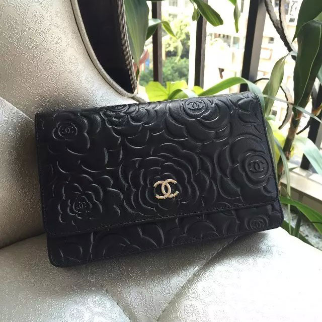 Chanel woc A47421 Black Lambskin Original Leather mini Flap Bag