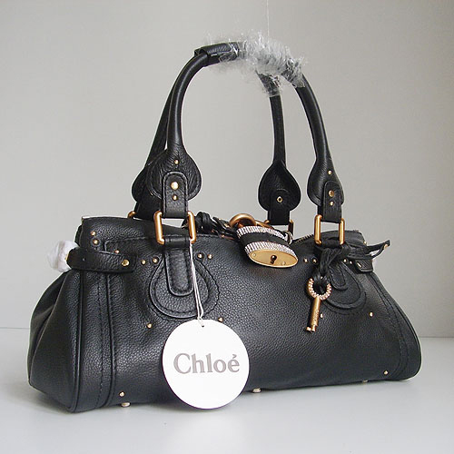 Chloe 50831 Black Leather Bag with Sparkle Lock