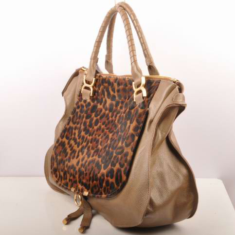 Chloe Marcie Large Shoulder Bag Brown Horsehair 90363 Khaki