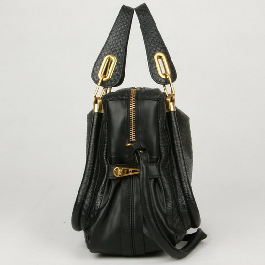 Chloe Paraty Juboo Shoulder Bags Snake Veins Leather Black 29885