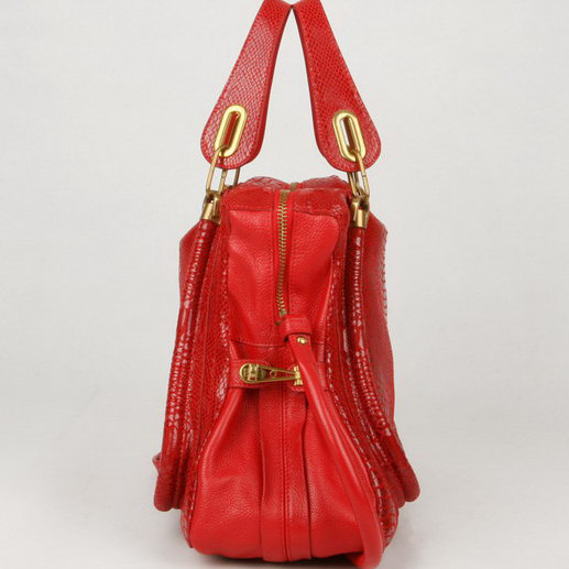 Chloe Paraty Juboo Shoulder Bags Snake Veins Leather Red 29885