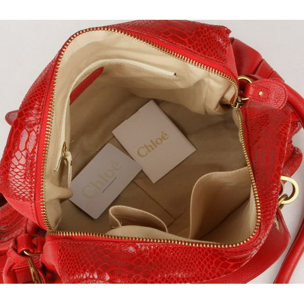 Chloe Paraty Juboo Shoulder Bags Snake Veins Leather Red 29885