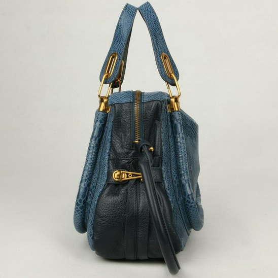 Chloe Paraty Shoulder Bags Snake Veins Leather Blue 29883