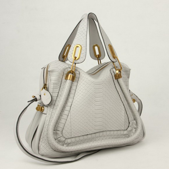 Chloe Paraty Shoulder Bags Snake Veins Leather Gray 29883