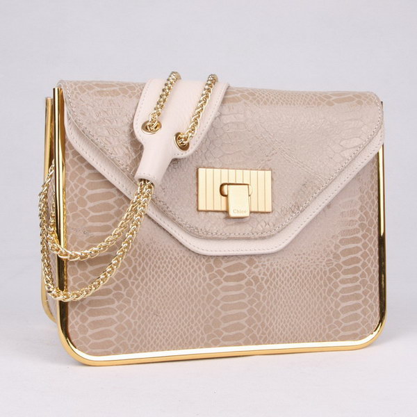 Chloe Sally Shoulder Bags Snake Veins Leather Apricot 508914