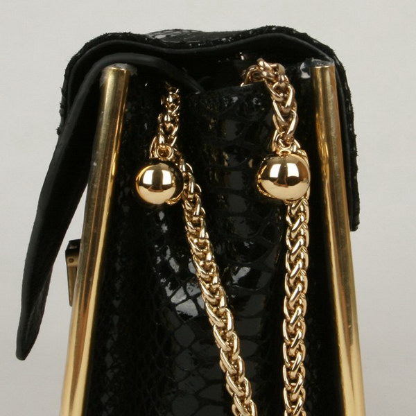 Chloe Sally Shoulder Bags Snake Veins Leather Black 508914