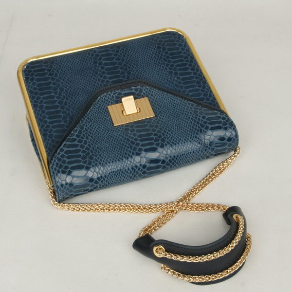 Chloe Sally Shoulder Bags Snake Veins Leather Blue 508914